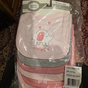 NWT Luvable Friends Pink and Gray Baby Bib Set - 10